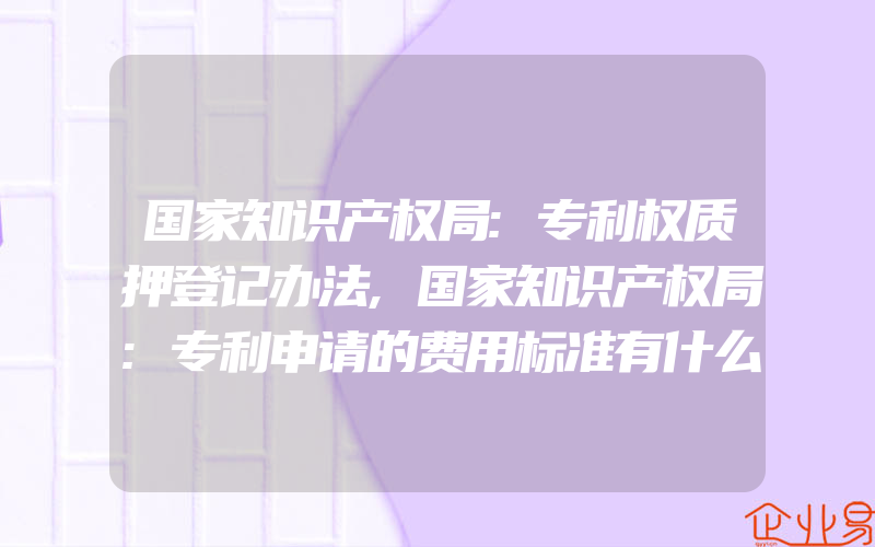 国家知识产权局:专利权质押登记办法,国家知识产权局:专利申请的费用标准有什么规定