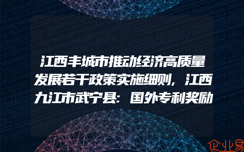 江西丰城市推动经济高质量发展若干政策实施细则,江西九江市武宁县:国外专利奖励10万元,知识产权贯标奖励4万元