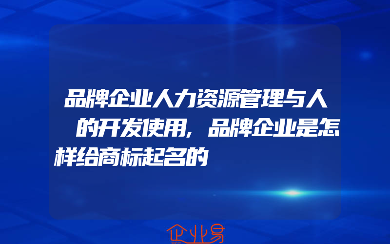 品牌企业人力资源管理与人オ的开发使用,品牌企业是怎样给商标起名的