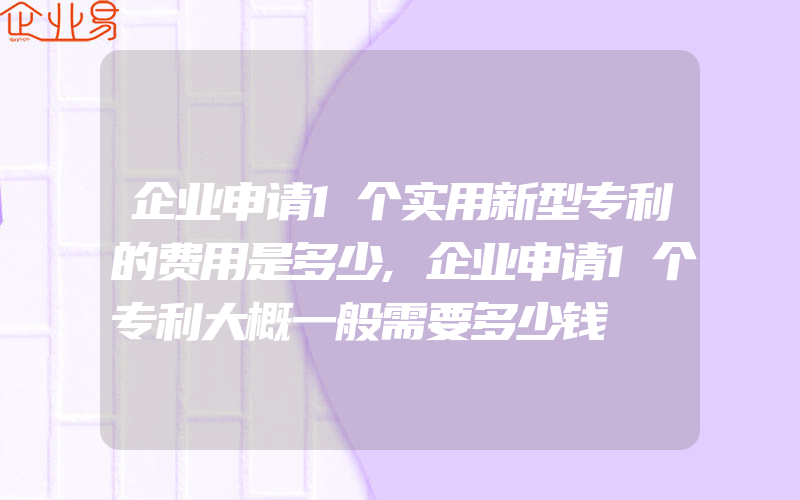 企业申请1个实用新型专利的费用是多少,企业申请1个专利大概一般需要多少钱