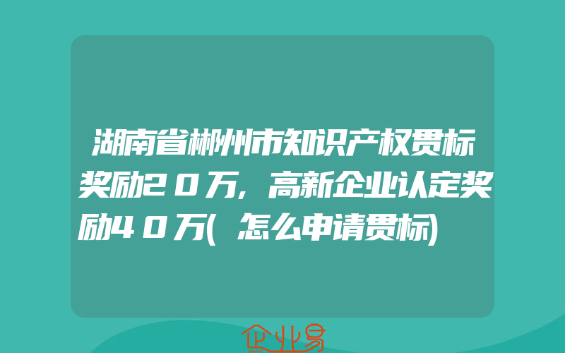 湖南省郴州市知识产权贯标奖励20万,高新企业认定奖励40万(怎么申请贯标)