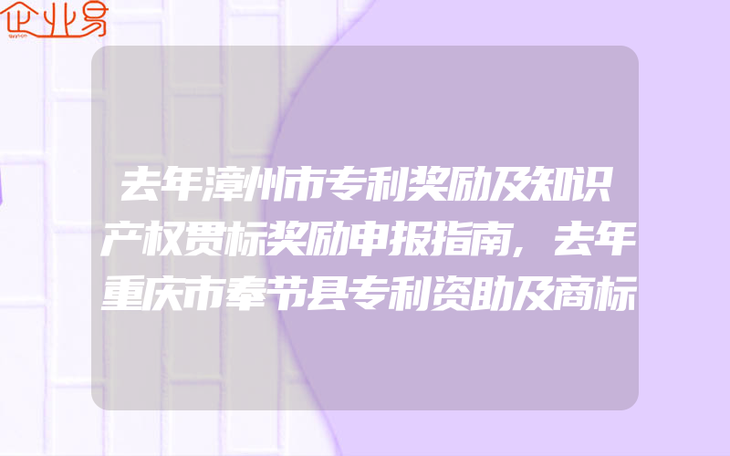 去年漳州市专利奖励及知识产权贯标奖励申报指南,去年重庆市奉节县专利资助及商标奖励申报指南