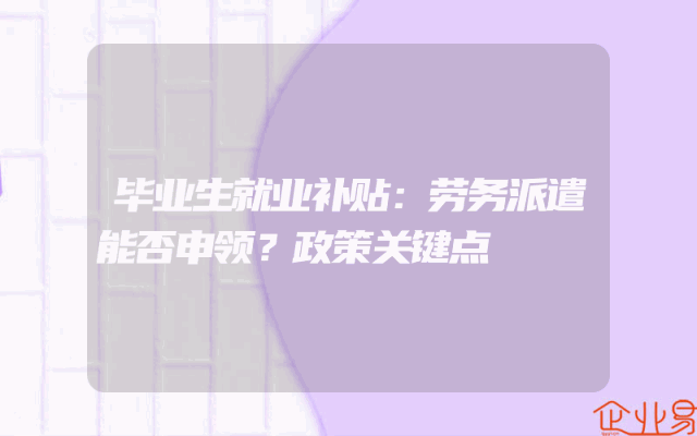 毕业生就业补贴：劳务派遣能否申领？政策关键点