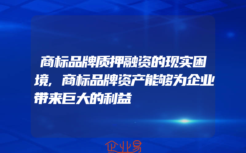 商标品牌质押融资的现实困境,商标品牌资产能够为企业带来巨大的利益