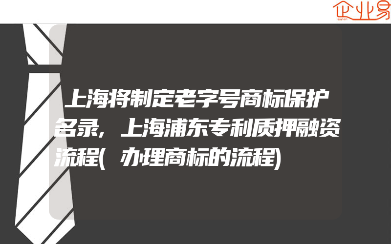 上海将制定老字号商标保护名录,上海浦东专利质押融资流程(办理商标的流程)