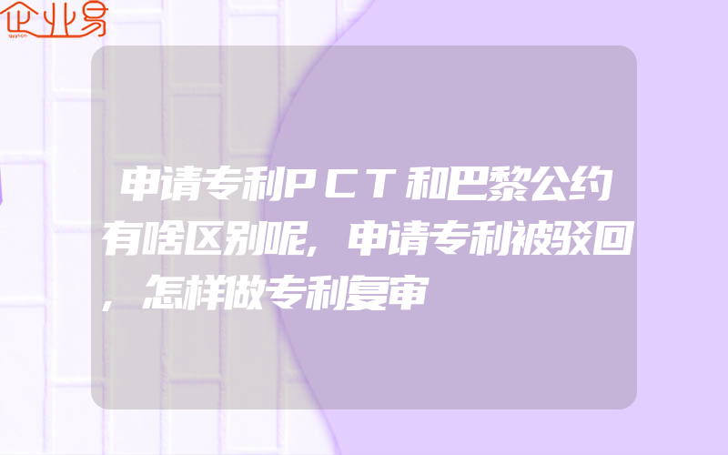 申请专利PCT和巴黎公约有啥区别呢,申请专利被驳回,怎样做专利复审