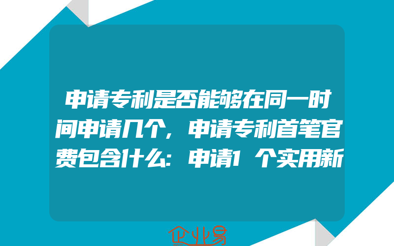 申请专利是否能够在同一时间申请几个,申请专利首笔官费包含什么:申请1个实用新型专利一般需要多少钱