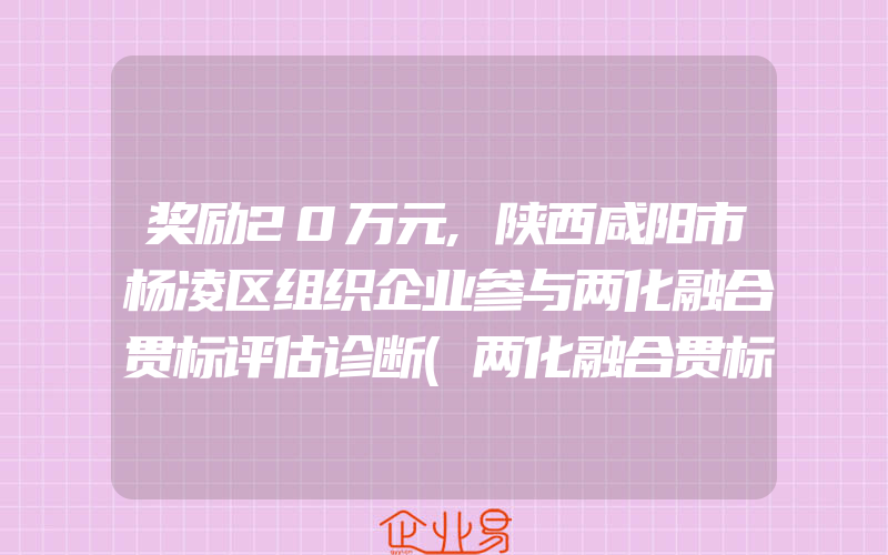 奖励20万元,陕西咸阳市杨凌区组织企业参与两化融合贯标评估诊断(两化融合贯标怎么申请)