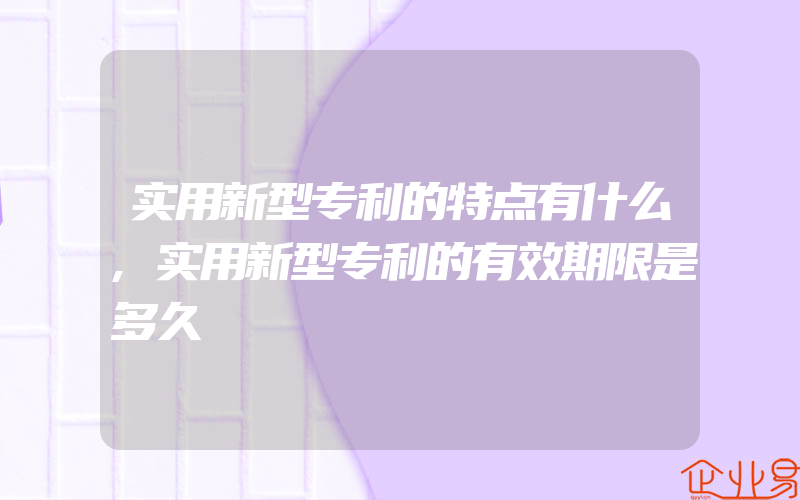 实用新型专利的特点有什么,实用新型专利的有效期限是多久