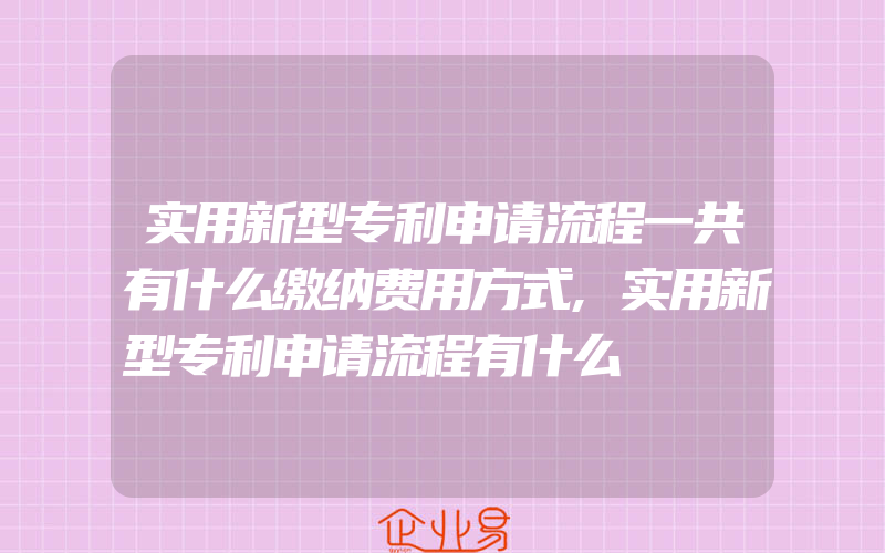 实用新型专利申请流程一共有什么缴纳费用方式,实用新型专利申请流程有什么