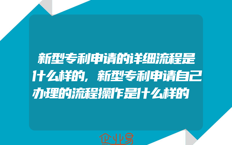 新型专利申请的详细流程是什么样的,新型专利申请自己办理的流程操作是什么样的