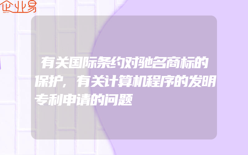 有关国际条约对驰名商标的保护,有关计算机程序的发明专利申请的问题