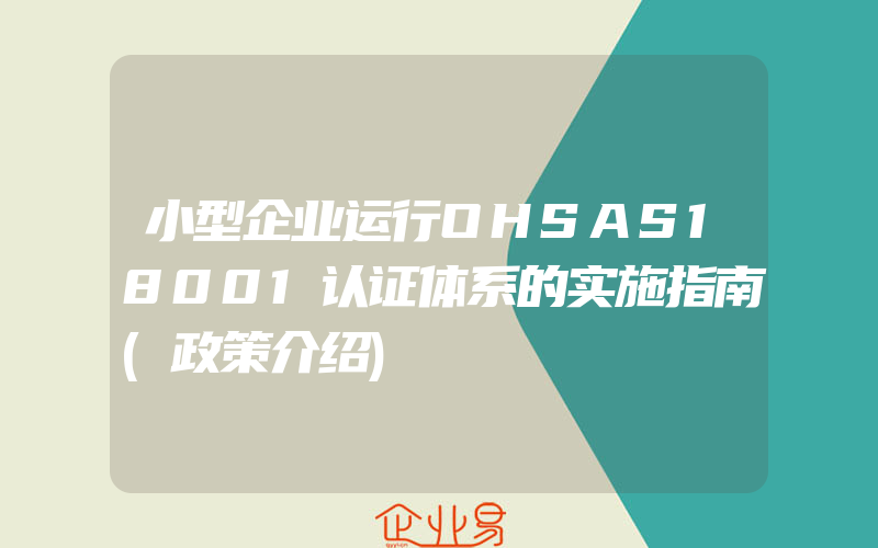 小型企业运行OHSAS18001认证体系的实施指南(政策介绍)