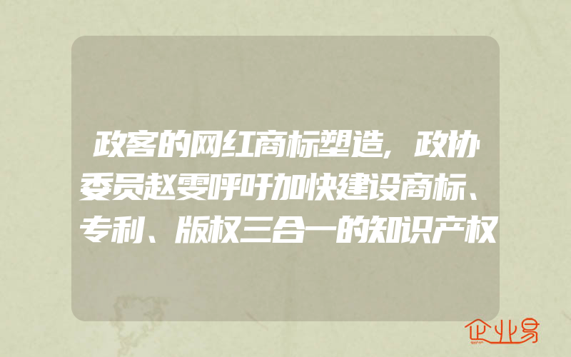 政客的网红商标塑造,政协委员赵雯呼吁加快建设商标、专利、版权三合一的知识产权管理总局