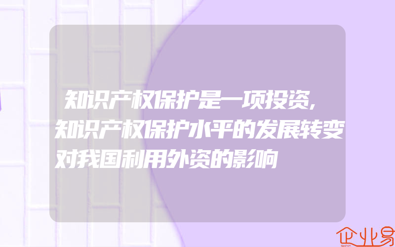 知识产权保护是一项投资,知识产权保护水平的发展转变对我国利用外资的影响