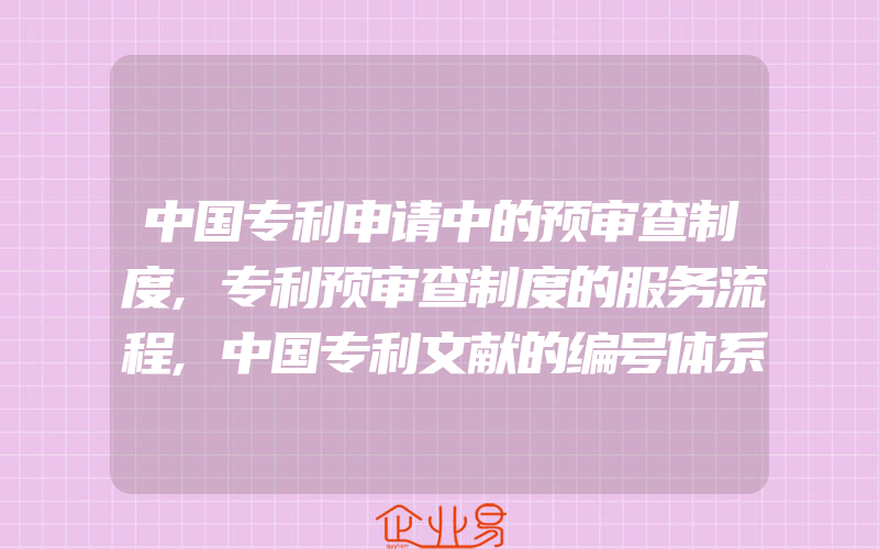 中国专利申请中的预审查制度,专利预审查制度的服务流程,中国专利文献的编号体系是怎样的