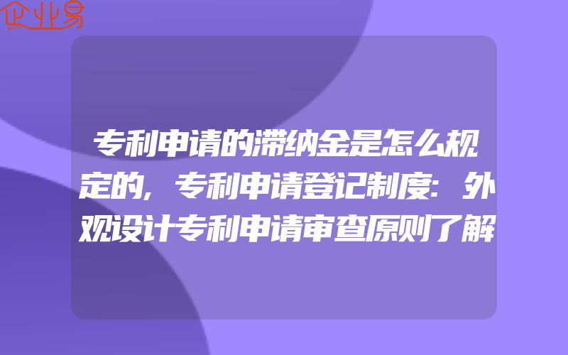 专利申请的滞纳金是怎么规定的,专利申请登记制度:外观设计专利申请审查原则了解一下