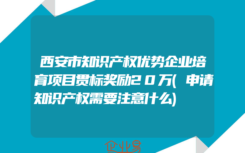 西安市知识产权优势企业培育项目贯标奖励20万(申请知识产权需要注意什么)