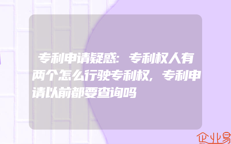 专利申请疑惑:专利权人有两个怎么行驶专利权,专利申请以前都要查询吗