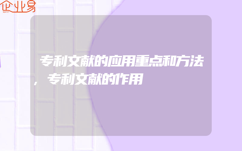 专利文献的应用重点和方法,专利文献的作用