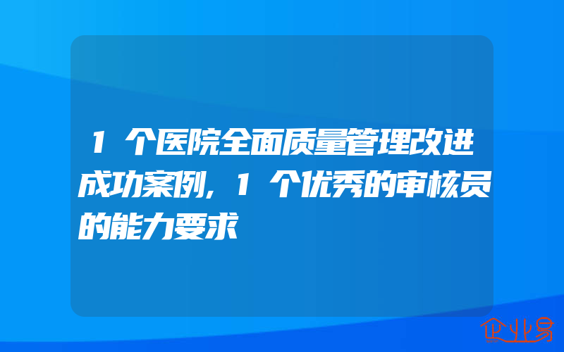 1个医院全面质量管理改进成功案例,1个优秀的审核员的能力要求