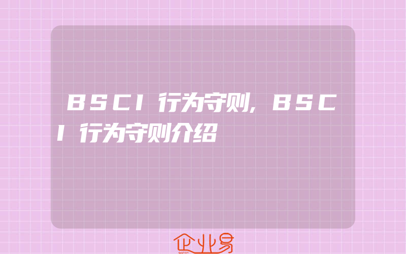 BSCI行为守则,BSCI行为守则介绍