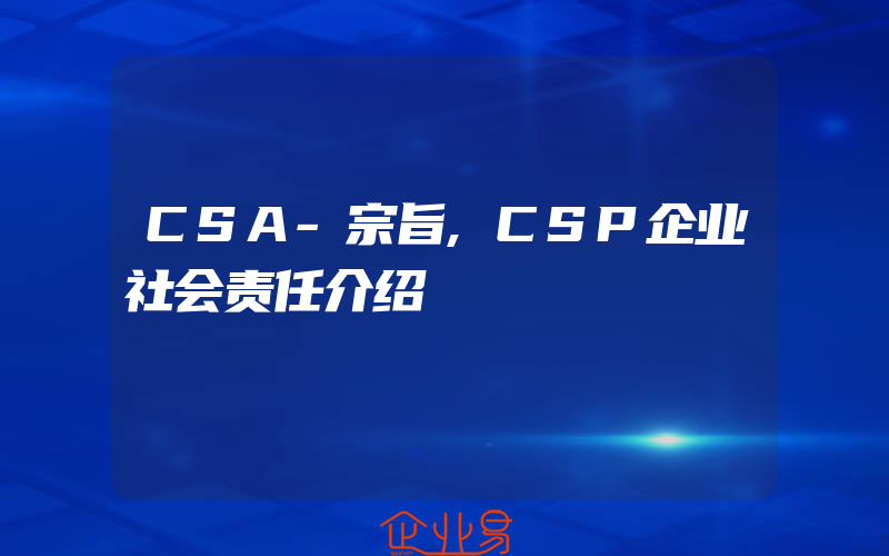 CSA-宗旨,CSP企业社会责任介绍