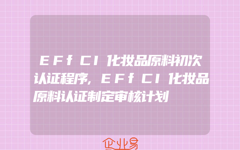 EFfCI化妆品原料初次认证程序,EFfCI化妆品原料认证制定审核计划