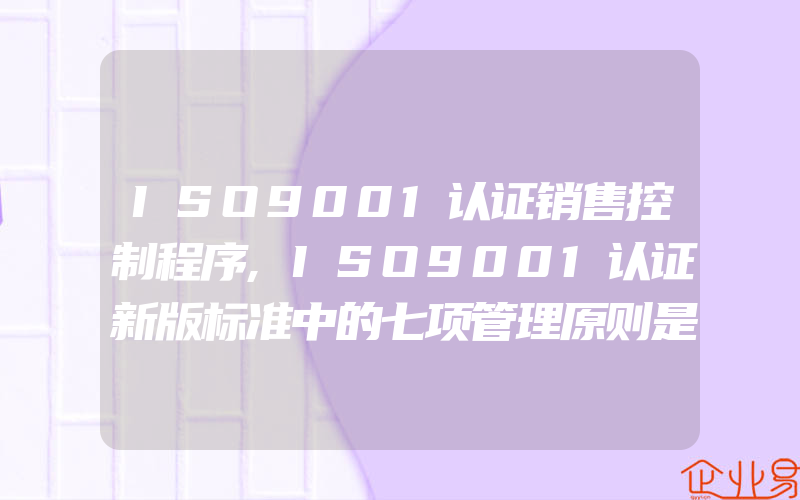 ISO9001认证销售控制程序,ISO9001认证新版标准中的七项管理原则是