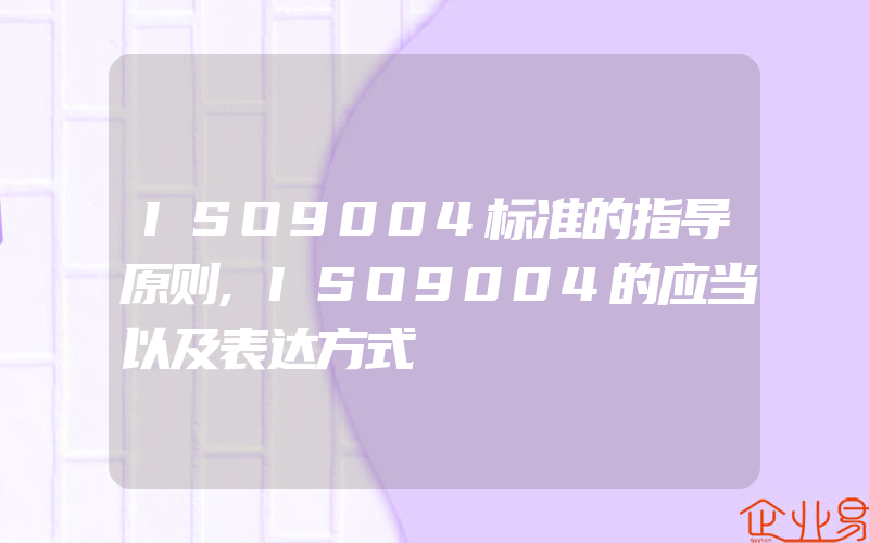 ISO9004标准的指导原则,ISO9004的应当以及表达方式