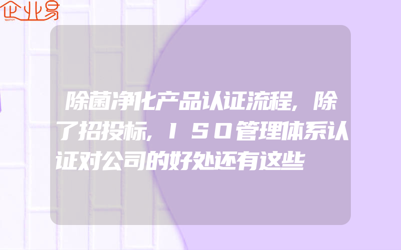 除菌净化产品认证流程,除了招投标,ISO管理体系认证对公司的好处还有这些