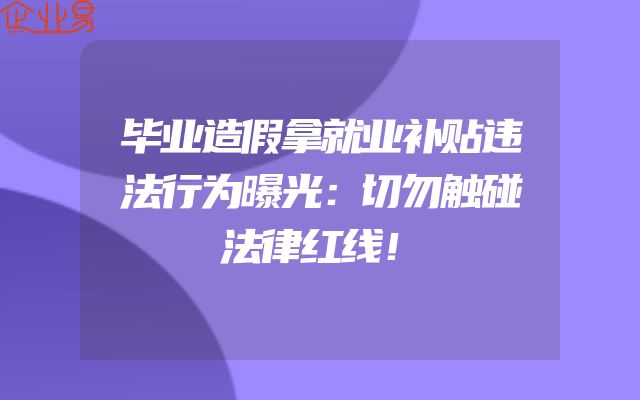 毕业造假拿就业补贴违法行为曝光：切勿触碰法律红线！
