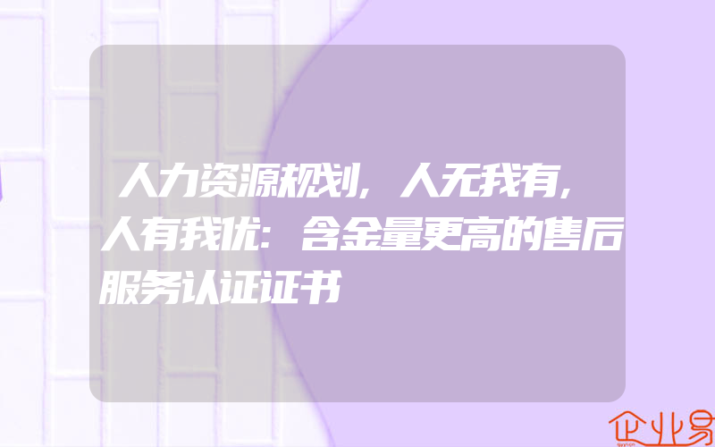 人力资源规划,人无我有,人有我优:含金量更高的售后服务认证证书