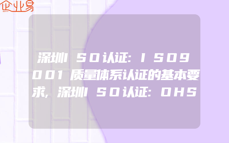 深圳ISO认证:ISO9001质量体系认证的基本要求,深圳ISO认证:OHSAS18000危害因素分析与评价