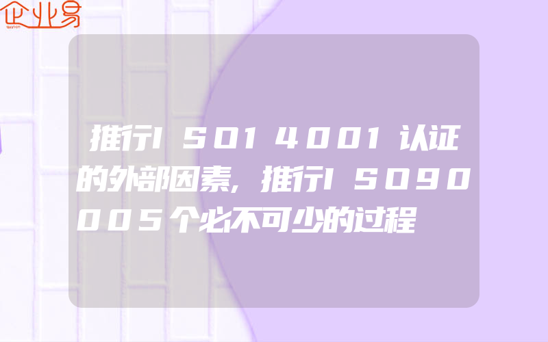 推行ISO14001认证的外部因素,推行ISO90005个必不可少的过程