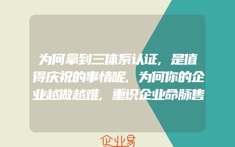 为何拿到三体系认证,是值得庆祝的事情呢,为何你的企业越做越难,重识企业命脉售后服务