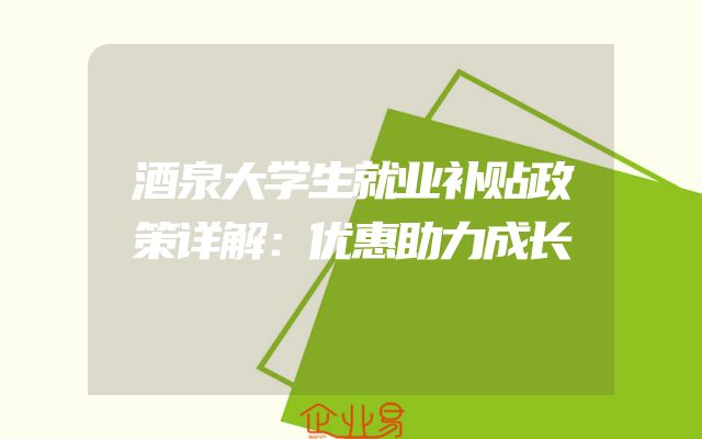 酒泉大学生就业补贴政策详解：优惠助力成长
