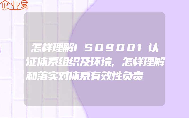 怎样理解ISO9001认证体系组织及环境,怎样理解和落实对体系有效性负责