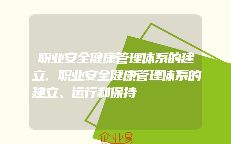 职业安全健康管理体系的建立,职业安全健康管理体系的建立、运行和保持