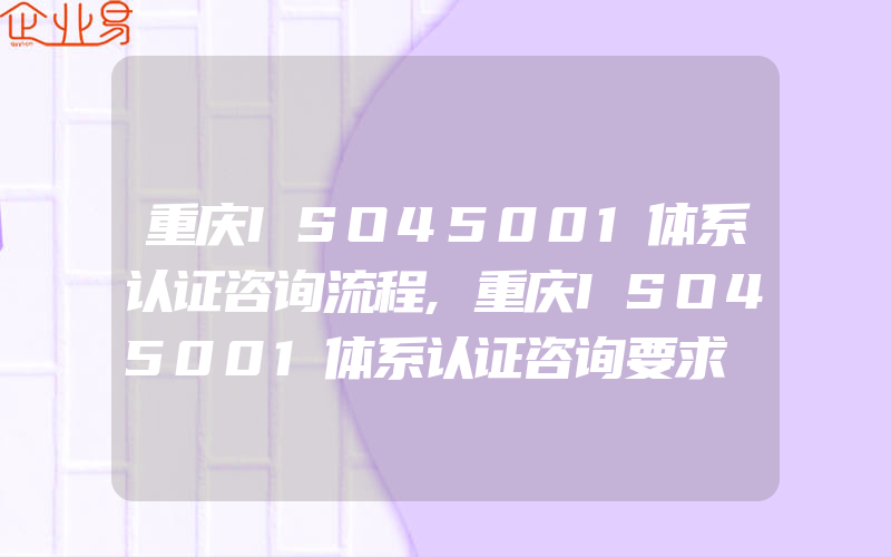 重庆ISO45001体系认证咨询流程,重庆ISO45001体系认证咨询要求