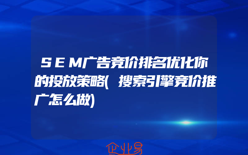 SEM广告竞价排名优化你的投放策略(搜索引擎竞价推广怎么做)