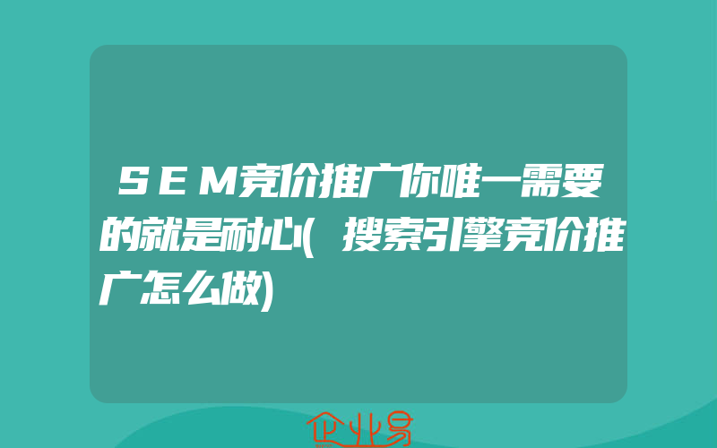 SEM竞价推广你唯一需要的就是耐心(搜索引擎竞价推广怎么做)