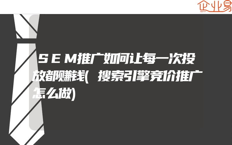 SEM推广如何让每一次投放都赚钱(搜索引擎竞价推广怎么做)