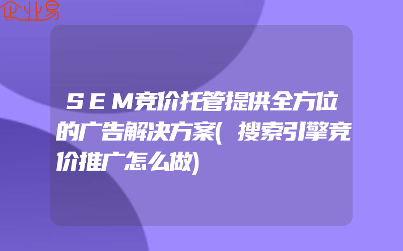 SEM竞价托管提供全方位的广告解决方案(搜索引擎竞价推广怎么做)