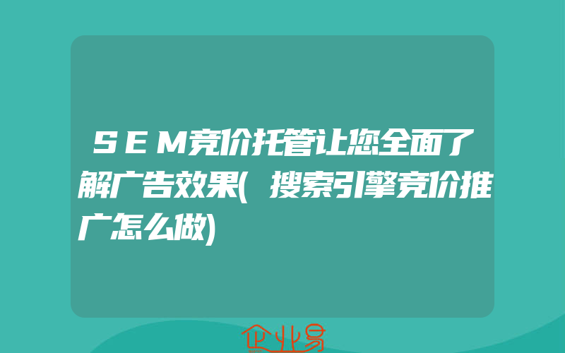 SEM竞价托管让您全面了解广告效果(搜索引擎竞价推广怎么做)