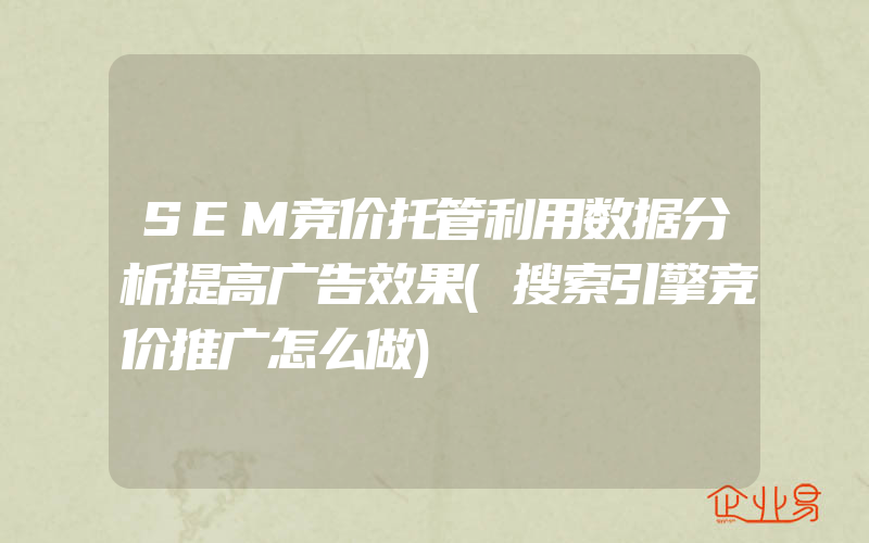 SEM竞价托管利用数据分析提高广告效果(搜索引擎竞价推广怎么做)