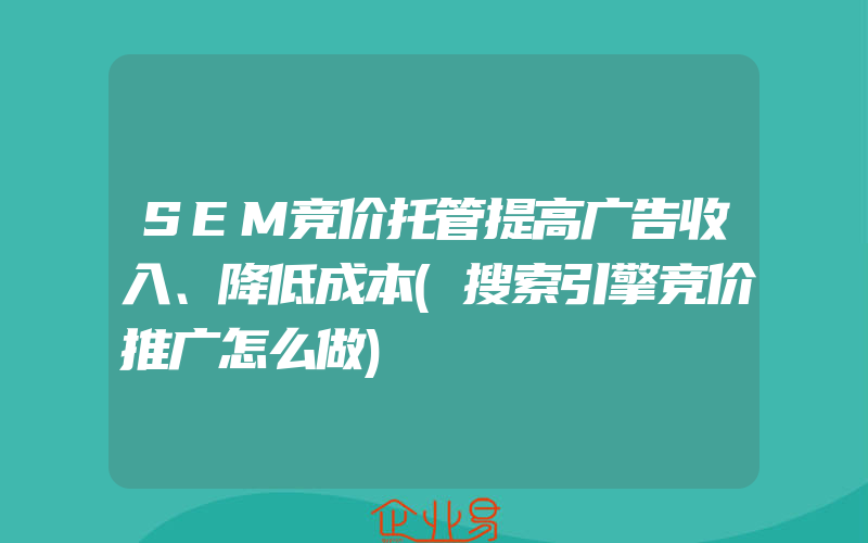 SEM竞价托管提高广告收入、降低成本(搜索引擎竞价推广怎么做)