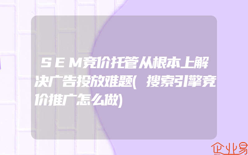 SEM竞价托管从根本上解决广告投放难题(搜索引擎竞价推广怎么做)