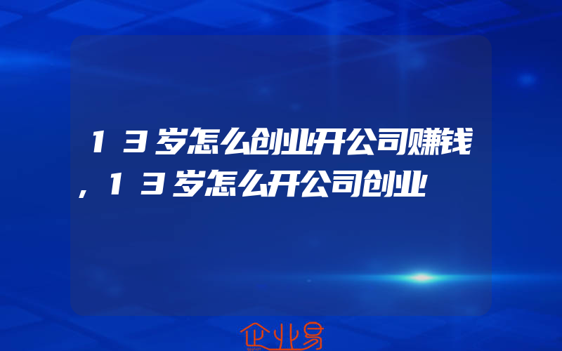 13岁怎么创业开公司赚钱,13岁怎么开公司创业