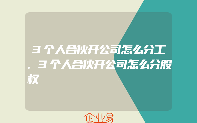 3个人合伙开公司怎么分工,3个人合伙开公司怎么分股权